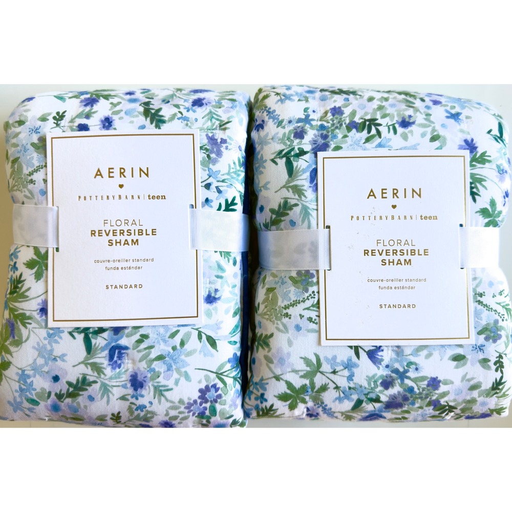 Pottery Barn 2 AERIN Floral Reversible 100% Cotton Shams, NWT, Retail $79